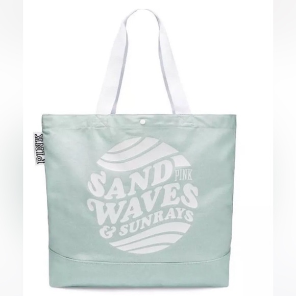 PINK Victoria's Secret Handbags - PINK Victoria’s Secret Logo Sand Waves & Sunrays Canvas Tote Beach Tote